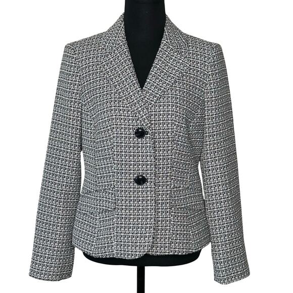 Le Suit Women's Vintage 90s Tweed Navy White Size 4 Classic Button - Picture 1 of 9